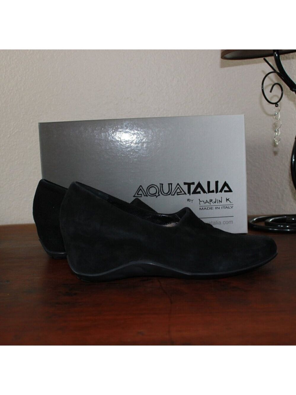 Aquatalia Womens Violeta 2 Wedge Slip On Shoe Black Size 6.5 Waterproof Suede